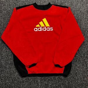 Adidas Fleece Sweatshirt Mens Large Red Black Yellow Vintage Pullover Sportswear